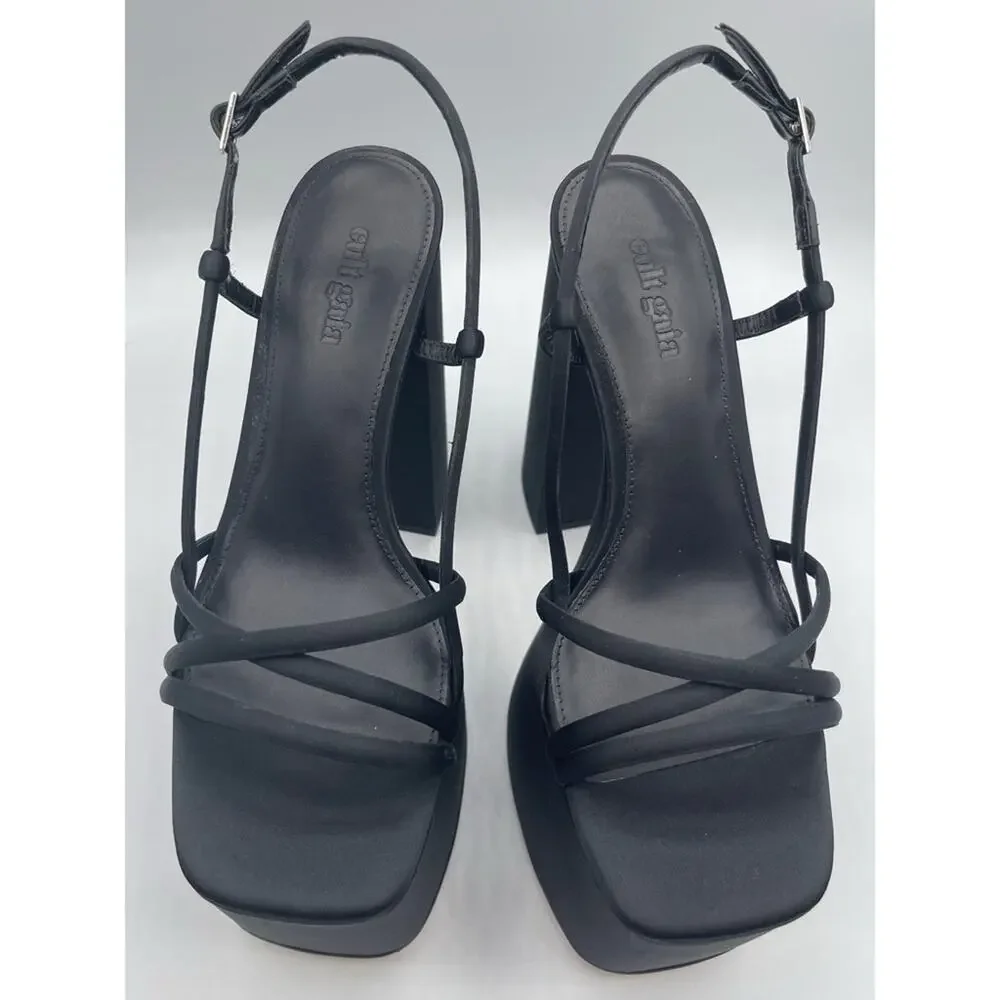 CULT GAIA Moriah Satin Strappy Black Platform Heels Size 7.5